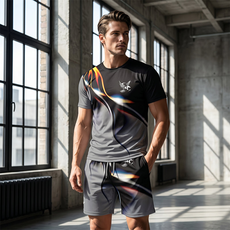 ☀️ 50% rabatt 💥 Trendigt herrset med abstrakt design ✨ Luftig T-shirt & bekväma shorts för sommarens alla dagar 🌿