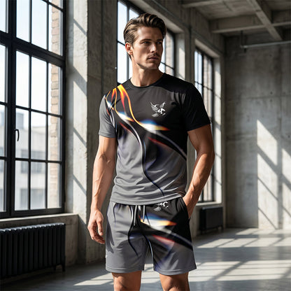 ☀️ 50% rabatt 💥 Trendigt herrset med abstrakt design ✨ Luftig T-shirt & bekväma shorts för sommarens alla dagar 🌿