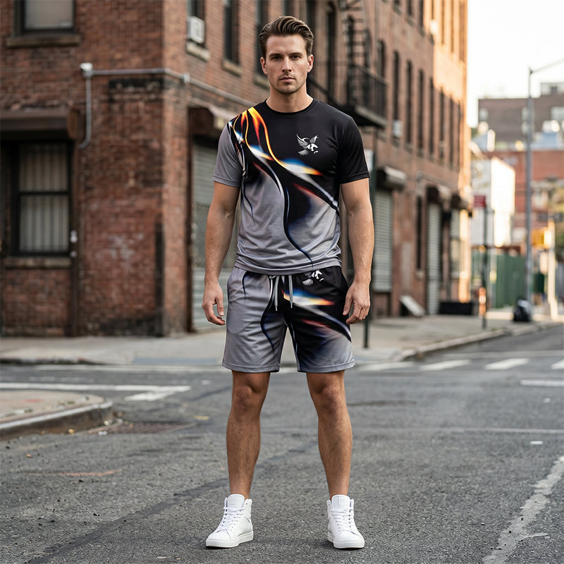 ☀️ 50% rabatt 💥 Trendigt herrset med abstrakt design ✨ Luftig T-shirt & bekväma shorts för sommarens alla dagar 🌿