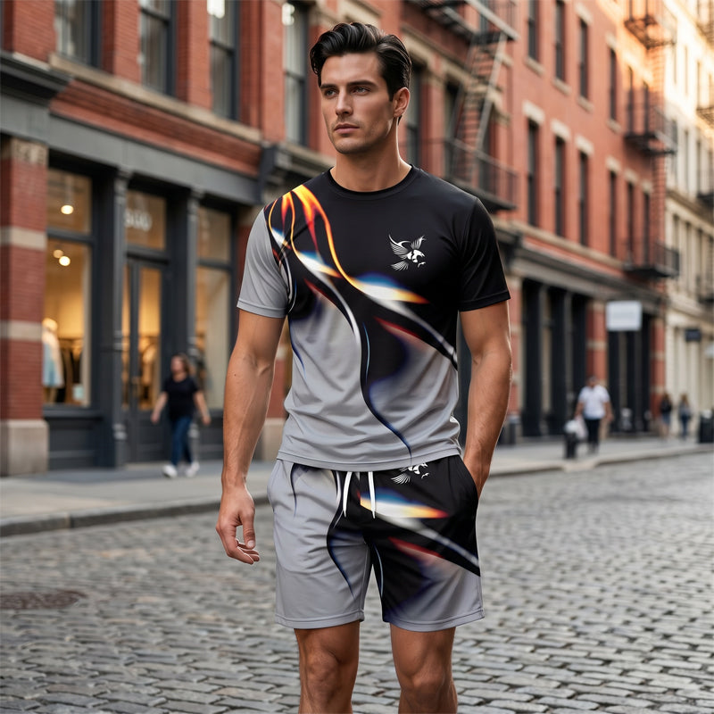 ☀️ 50% rabatt 💥 Trendigt herrset med abstrakt design ✨ Luftig T-shirt & bekväma shorts för sommarens alla dagar 🌿