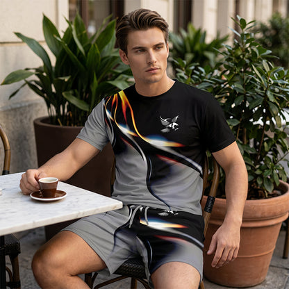 ☀️ 50% rabatt 💥 Trendigt herrset med abstrakt design ✨ Luftig T-shirt & bekväma shorts för sommarens alla dagar 🌿