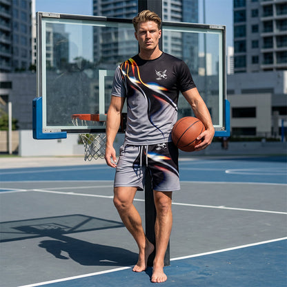 ☀️ 50% rabatt 💥 Trendigt herrset med abstrakt design ✨ Luftig T-shirt & bekväma shorts för sommarens alla dagar 🌿
