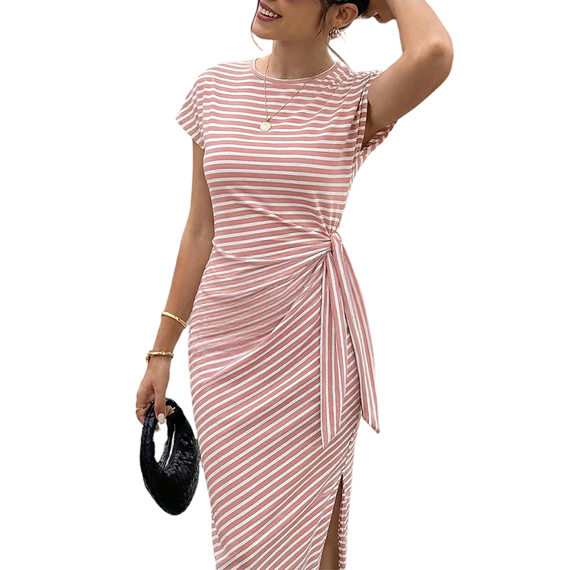 💥 50% rabatt 👗✨ Randig midiklänning med justerbar sidoknytning – luftig, stilren & perfekt för sommaren 🌿