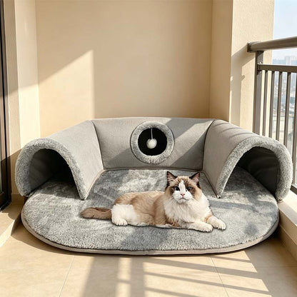 🔥 50% RABATT 🐱 2-i-1 plysch kattunnelsäng 🛏️ Mysig, hopfällbar & reptålig – perfekt för lek, vila & trygg sömn 🐾✨