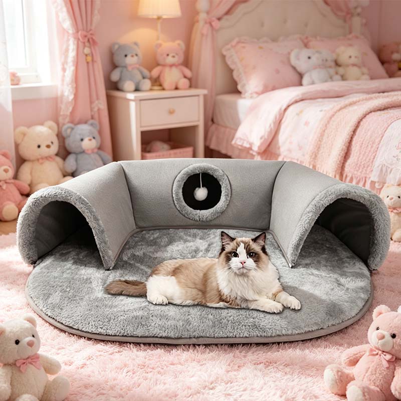 🔥 50% RABATT 🐱 2-i-1 plysch kattunnelsäng 🛏️ Mysig, hopfällbar & reptålig – perfekt för lek, vila & trygg sömn 🐾✨