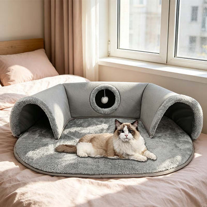 🔥 50% RABATT 🐱 2-i-1 plysch kattunnelsäng 🛏️ Mysig, hopfällbar & reptålig – perfekt för lek, vila & trygg sömn 🐾✨