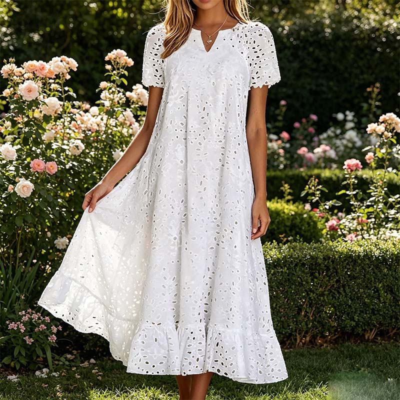 💃 50% rabatt ✨ Elegant V-ringad klänning med kort ärm – luftig komfort & tidlös stil för sommaren 🌿