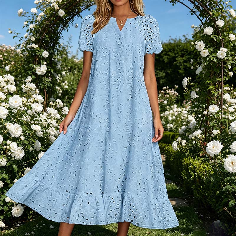 💃 50% rabatt ✨ Elegant V-ringad klänning med kort ärm – luftig komfort & tidlös stil för sommaren 🌿