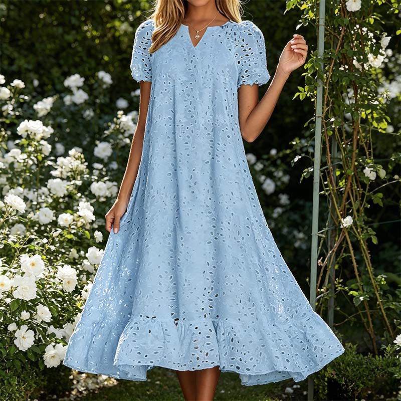 💃 50% rabatt ✨ Elegant V-ringad klänning med kort ärm – luftig komfort & tidlös stil för sommaren 🌿