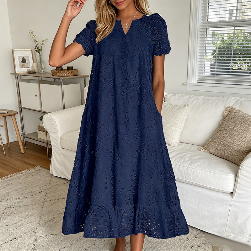 💃 50% rabatt ✨ Elegant V-ringad klänning med kort ärm – luftig komfort & tidlös stil för sommaren 🌿