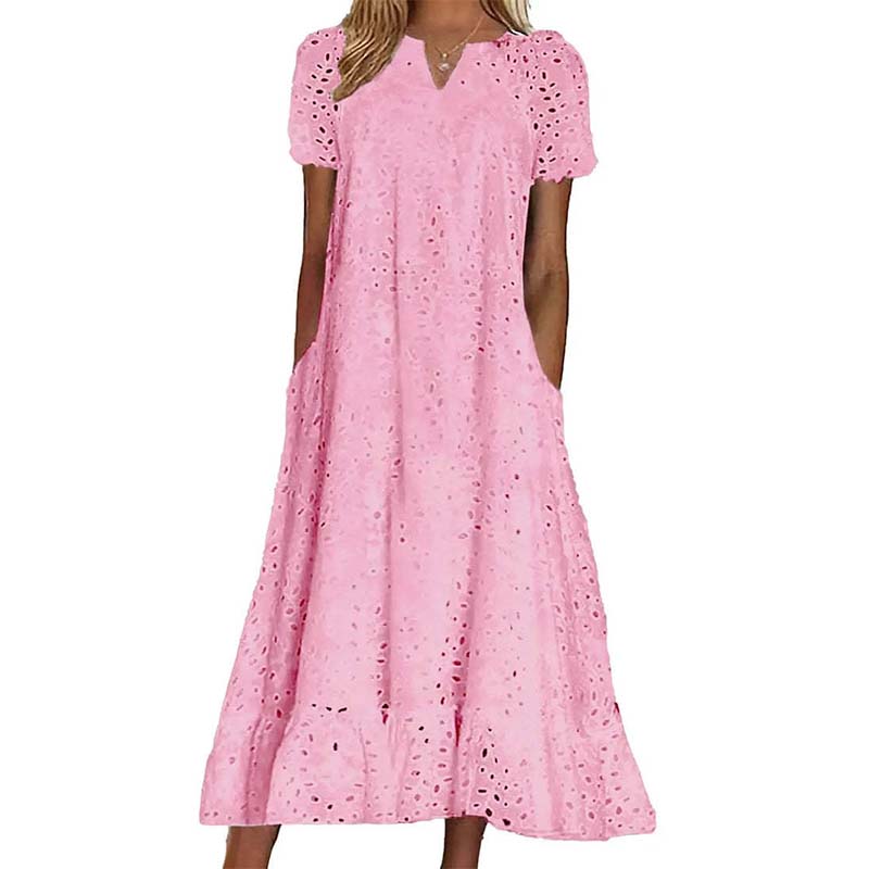 💃 50% rabatt ✨ Elegant V-ringad klänning med kort ärm – luftig komfort & tidlös stil för sommaren 🌿