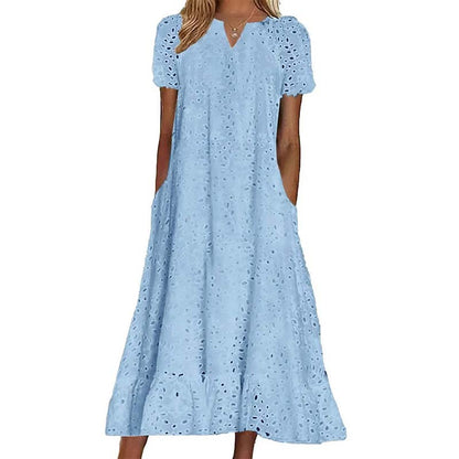 💃 50% rabatt ✨ Elegant V-ringad klänning med kort ärm – luftig komfort & tidlös stil för sommaren 🌿