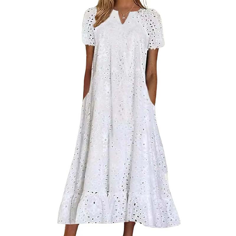 💃 50% rabatt ✨ Elegant V-ringad klänning med kort ärm – luftig komfort & tidlös stil för sommaren 🌿