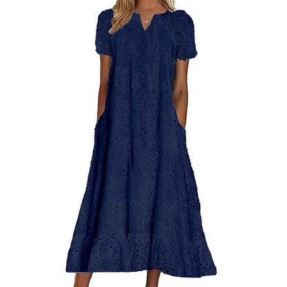 💃 50% rabatt ✨ Elegant V-ringad klänning med kort ärm – luftig komfort & tidlös stil för sommaren 🌿