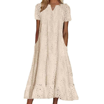 💃 50% rabatt ✨ Elegant V-ringad klänning med kort ärm – luftig komfort & tidlös stil för sommaren 🌿