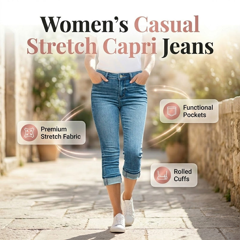 🔥 50% RABATT 👖🌸 Stretch caprijeans med hög midja ✨ Smickrande passform, bekväma & perfekta för sommarens alla dagar ☀️