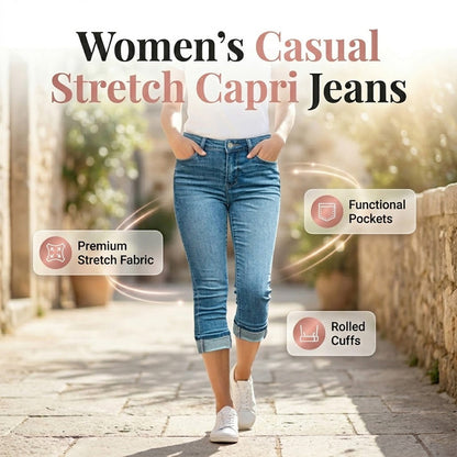 🔥 50% RABATT 👖🌸 Stretch caprijeans med hög midja ✨ Smickrande passform, bekväma & perfekta för sommarens alla dagar ☀️