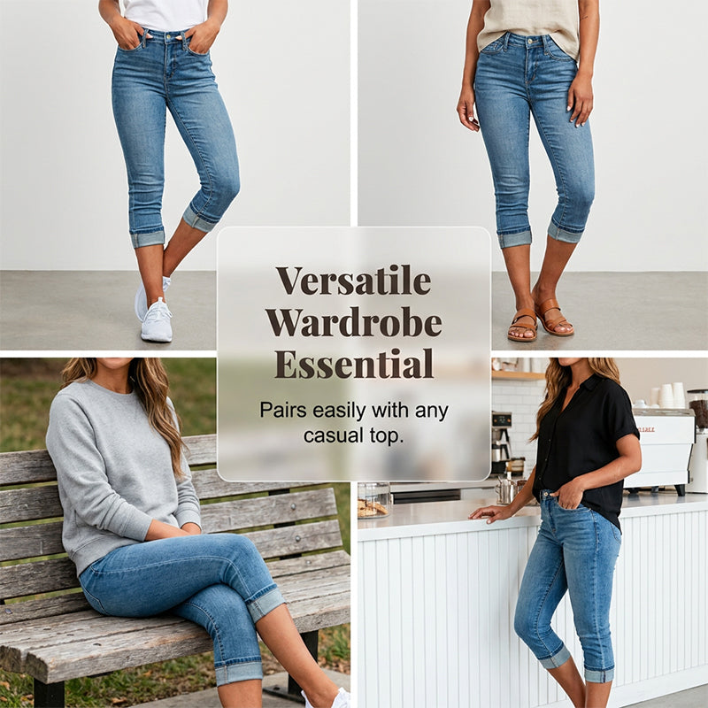 🔥 50% RABATT 👖🌸 Stretch caprijeans med hög midja ✨ Smickrande passform, bekväma & perfekta för sommarens alla dagar ☀️