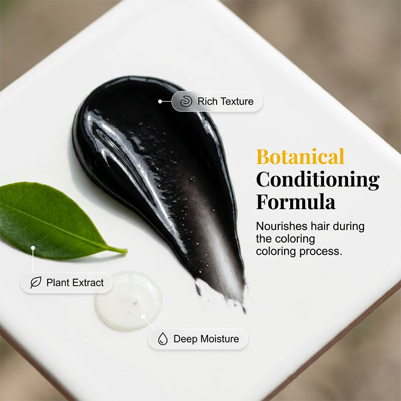 🌿 50% RABATT NU! 💇‍♀️ Skånsom plantebaserad hårfärg 🖤 Naturlig svart, enkel applicering med kam & fin grådekning – berikad med botaniska extrakt ✨
