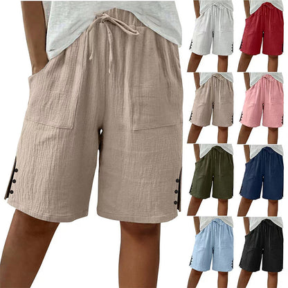 🔥 50% RABATT ☀️ Sommartrend shorts i bomull & linne 🌿 med dragsko & sidoknappar – luftiga, bekväma & stilrena ✨