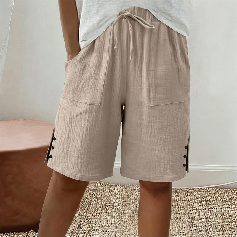 🔥 50% RABATT ☀️ Sommartrend shorts i bomull & linne 🌿 med dragsko & sidoknappar – luftiga, bekväma & stilrena ✨