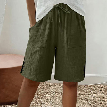 🔥 50% RABATT ☀️ Sommartrend shorts i bomull & linne 🌿 med dragsko & sidoknappar – luftiga, bekväma & stilrena ✨