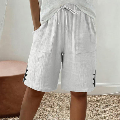 🔥 50% RABATT ☀️ Sommartrend shorts i bomull & linne 🌿 med dragsko & sidoknappar – luftiga, bekväma & stilrena ✨