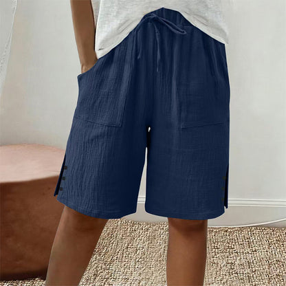 🔥 50% RABATT ☀️ Sommartrend shorts i bomull & linne 🌿 med dragsko & sidoknappar – luftiga, bekväma & stilrena ✨