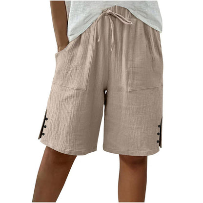 🔥 50% RABATT ☀️ Sommartrend shorts i bomull & linne 🌿 med dragsko & sidoknappar – luftiga, bekväma & stilrena ✨