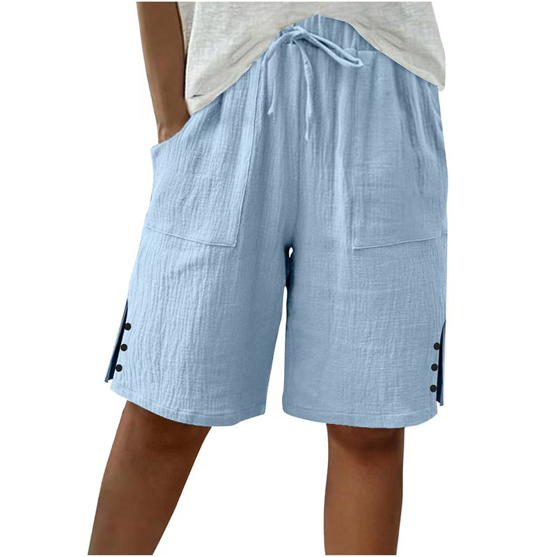🔥 50% RABATT ☀️ Sommartrend shorts i bomull & linne 🌿 med dragsko & sidoknappar – luftiga, bekväma & stilrena ✨
