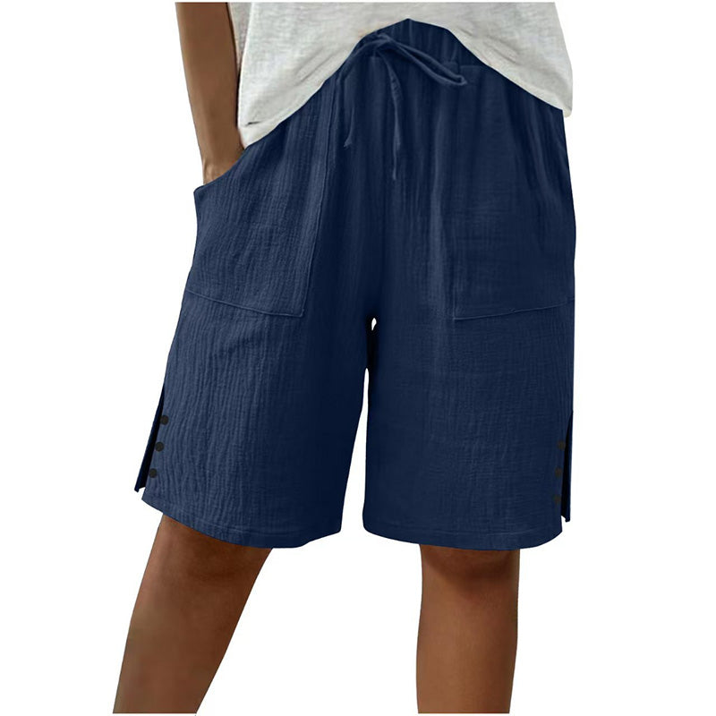 🔥 50% RABATT ☀️ Sommartrend shorts i bomull & linne 🌿 med dragsko & sidoknappar – luftiga, bekväma & stilrena ✨