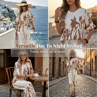 💥 50% RABATT 🌸 Avslappnat blommigt tvådelat set med vida ben 👖✨ luftigt, feminint & perfekt för sommarens alla dagar ☀️