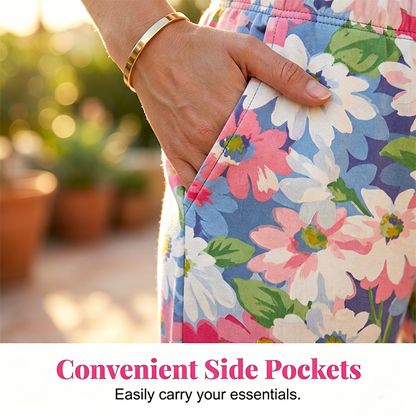 🔥 SOMMARDEAL – 50% RABATT 🌸 Damen byxor med floral design 🌿 Justerbar midja, bekväm passform & naturlig elegans ✨