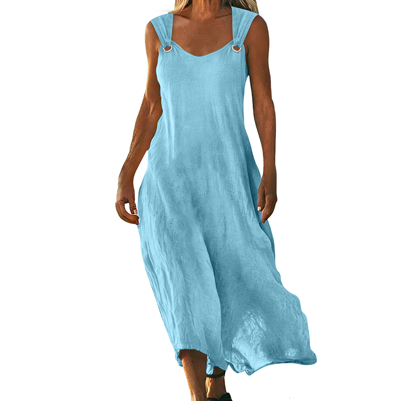 🔥 50% RABATT 👗 Ärmlös V-ringad klänning med metallringar ✨ Elegant, luftig & perfekt för sommarens alla tillfällen 🌿