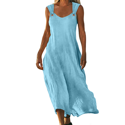 🔥 50% RABATT 👗 Ärmlös V-ringad klänning med metallringar ✨ Elegant, luftig & perfekt för sommarens alla tillfällen 🌿