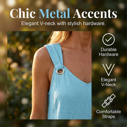 🔥 50% RABATT 👗 Ärmlös V-ringad klänning med metallringar ✨ Elegant, luftig & perfekt för sommarens alla tillfällen 🌿
