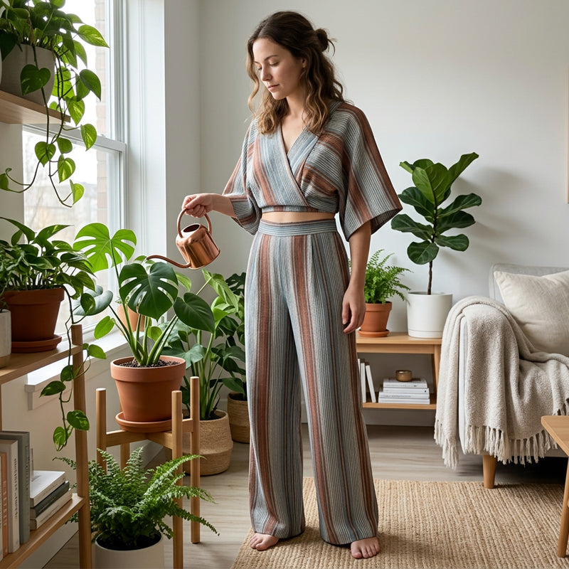 💥 50% RABATT 💖 Luftigt randigt set för dam ✨ Avslappnad lyx, modern design och maximal komfort hela dagen 🌿