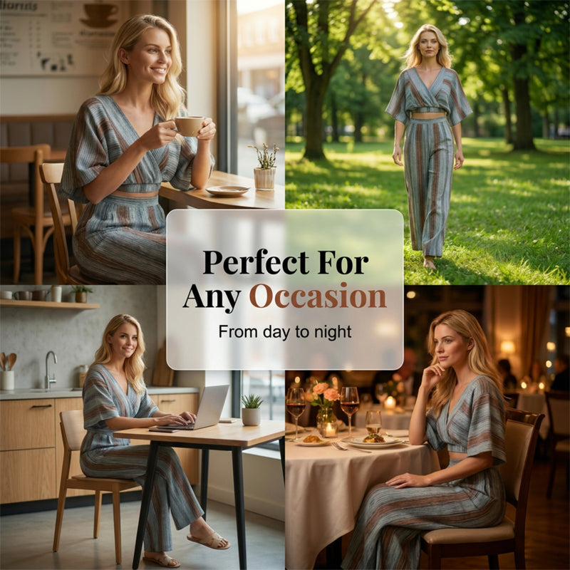 💥 50% RABATT 💖 Luftigt randigt set för dam ✨ Avslappnad lyx, modern design och maximal komfort hela dagen 🌿