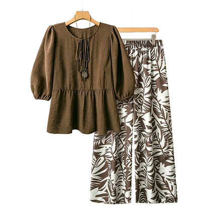 💥 50% RABATT ☀️ Tropiskt set för dam 🌿 Peplum-topp + vida byxor 👗 Bekvämt, feminint & perfekt för varma dagar 🌴
