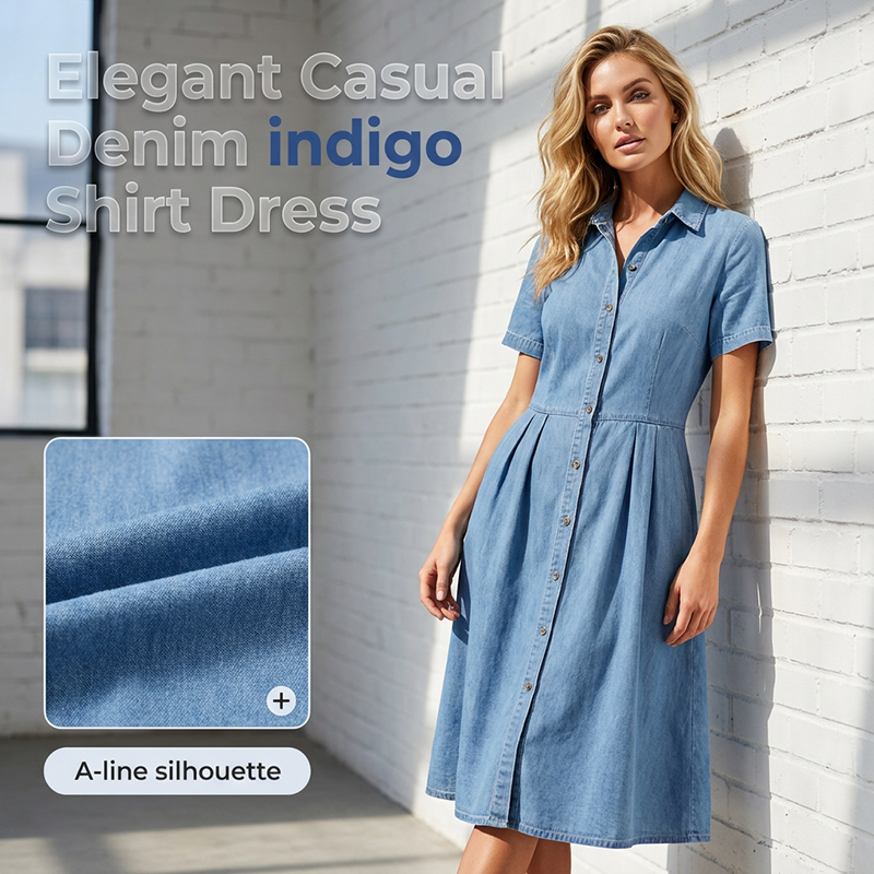 🔥 50% RABATT 👗 Elegant avslappnad denimskjortklänning med fickor ✨ Bekväm, stilren & perfekt för vardag och helg 🌿
