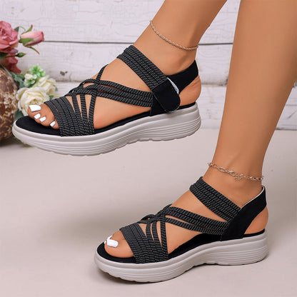 🔥 50% RABATT 👡✨ Elastiska korsbandssandaler med plattform – lätt, stabil & perfekt komfort för hela dagen 🌿
