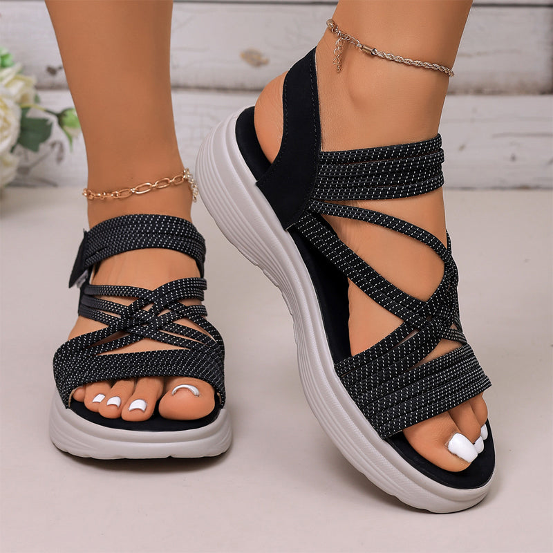 🔥 50% RABATT 👡✨ Elastiska korsbandssandaler med plattform – lätt, stabil & perfekt komfort för hela dagen 🌿