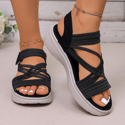 🔥 50% RABATT 👡✨ Elastiska korsbandssandaler med plattform – lätt, stabil & perfekt komfort för hela dagen 🌿
