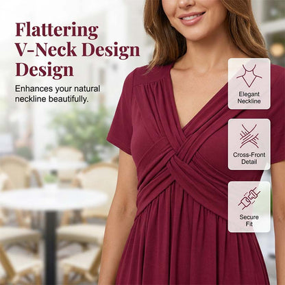 🔥 50% RABATT 👗✨ Plisserad V-ringad klänning med omlottdesign & fickor 🌸 Elegant, bekväm och perfekt för sommarens alla tillfällen
