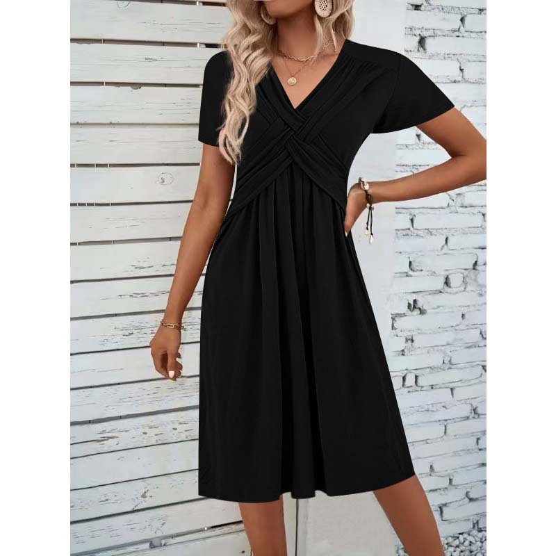 🔥 50% RABATT 👗✨ Plisserad V-ringad klänning med omlottdesign & fickor 🌸 Elegant, bekväm och perfekt för sommarens alla tillfällen