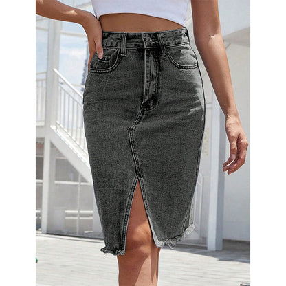 🔥 50% RABATT 👗 Jeanskjol med hög midja & elegant slits framtill ✨ Smickrande passform, tidlös design & perfekt för sommaren ☀️