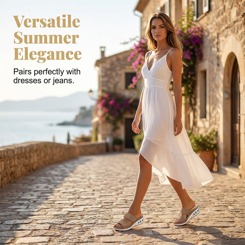 🔥 50% RABATT ✨👡 Glittrande kilklackssandaler med strass 💖 Elegant design, skön komfort & perfekt för sommarens alla tillfällen 🌸