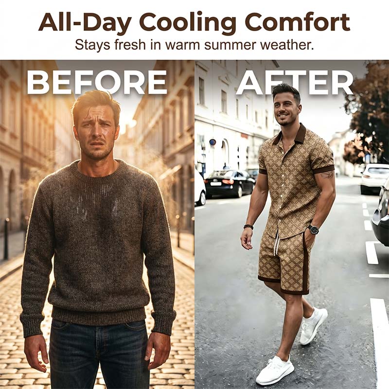 🔥 50% RABATT 👕☀️ Herr 2-delat Sommarset ✨ Trendigt tryck, bekväm passform & perfekt för sommarens alla tillfällen 🌴