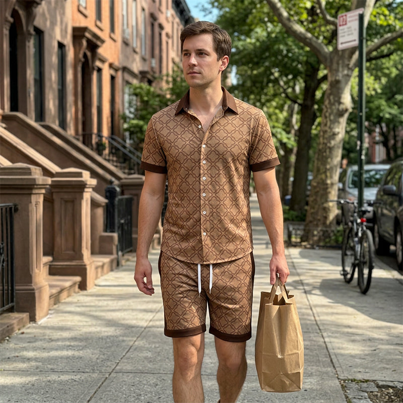 🔥 50% RABATT 👕☀️ Herr 2-delat Sommarset ✨ Trendigt tryck, bekväm passform & perfekt för sommarens alla tillfällen 🌴