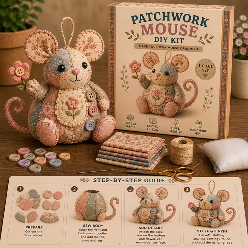 🔥 50% RABATT 🧵🐭 Vintage lapptäcksmus DIY-kit ✨ Allt inkluderat – skapa charmiga handgjorda möss enkelt, perfekt för nybörjare 🌿